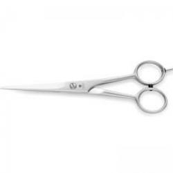 Ciseaux coiffeur dovo une lame micro-dentée, avec amortisseur et poucette à vis inox satiné.