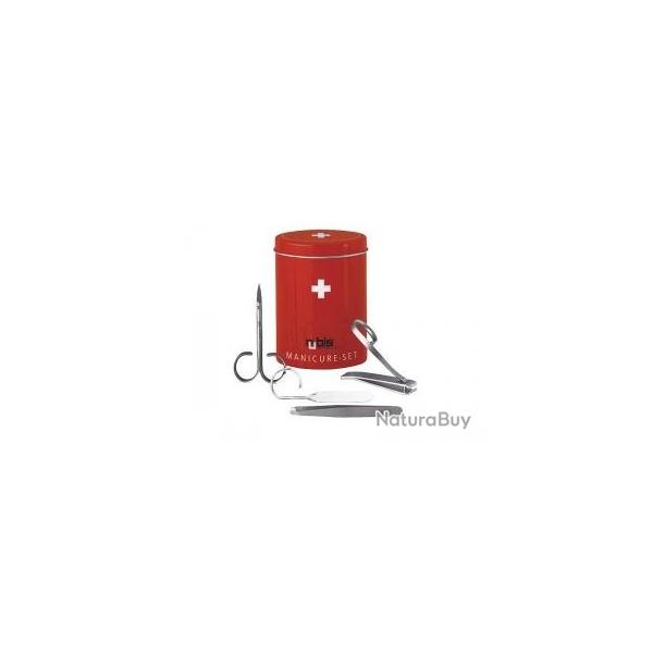 Set manucure 4 pices, en bote dcore (coupe-ongles, ciseaux  envies, pince  piler, lime verre)