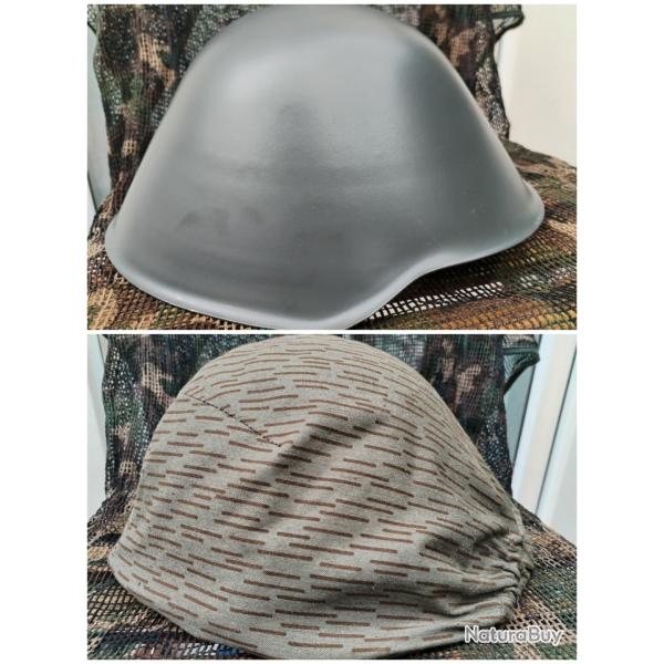 Casque Allemagne de l'Est modle 56/66 avec sa capuche couvre casque - NVA - VOPO -