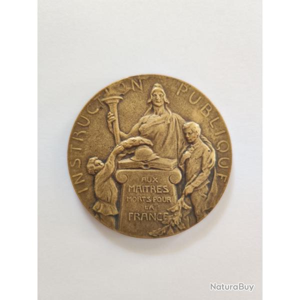 Mdaille "Instruction publique, Aux matres morts pour la France", 1re guerre mondiale