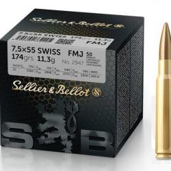 CARTOUCHE Sellier & Bellot 7,5×55 Swiss FMJ de 174 grs x50