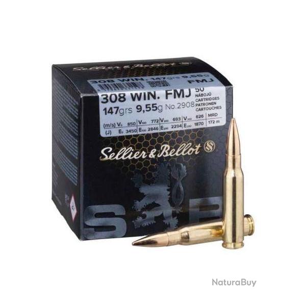CARTOUCHE Sellier & Bellot FMJ 308 Win 147grs / 9.55g x50