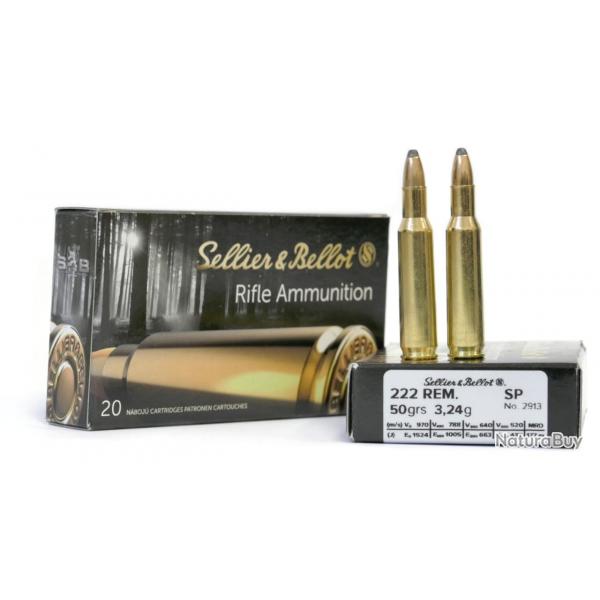 Cartouche Sellier & Bellot 222 REM SP 50grs 3.24g x20