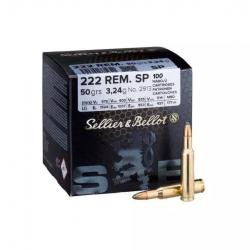 Cartouche Sellier & Bellot calibre 222R SP 50grs 3.24g x100