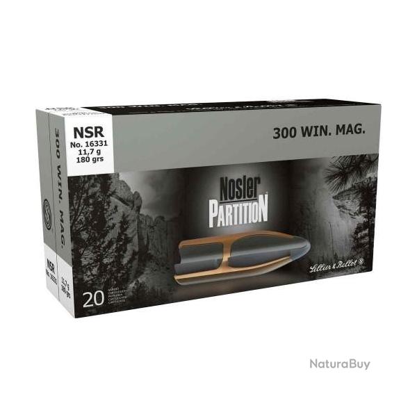 Cartouche Sellier & Bellot calibre 300WIM NOSLER PARTITION 180grs 11.7g x20