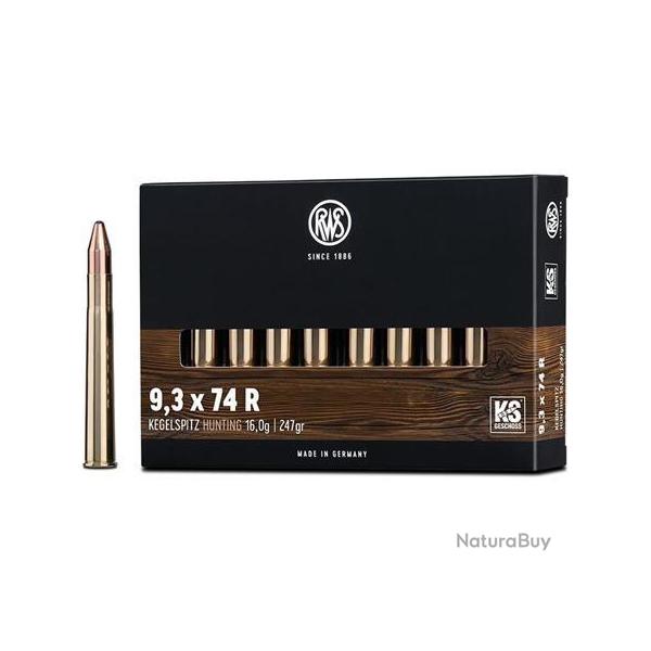 Cartouche RWS calibre 9.3X74R KS 16g 247grs x20