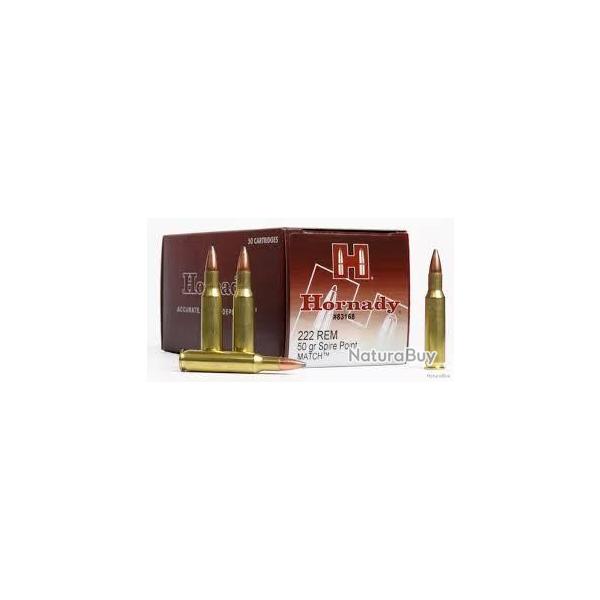 Cartouche HORNADY calibre 222 REM 50grs SP MATCH x50