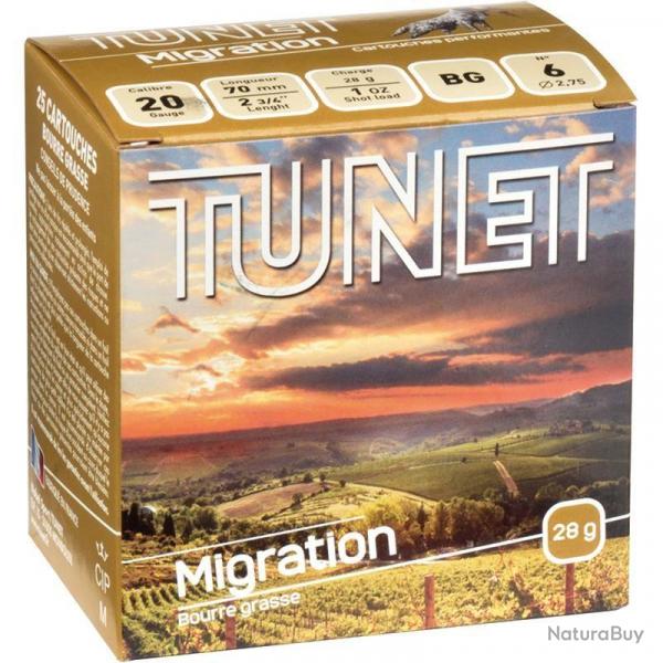 CARTOUCHES TUNET MIGRATION CALIBRE 20/70 PLOMB n10 bourre grasse x25