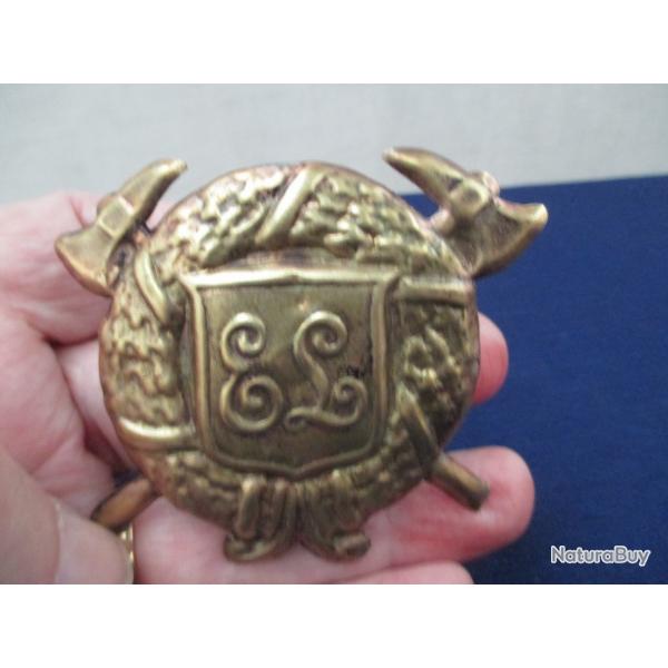 Plaque de casque de pompier en laiton -  alsace lorraine E L - elsass - lothainges 1871 - 1918