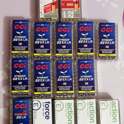 Vend un lot de 16 boites de munitions pour 22 LR selon descriptif joint