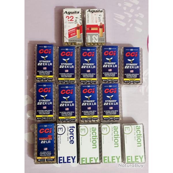 Vend un lot de 16 boites de munitions pour 22 LR selon descriptif joint