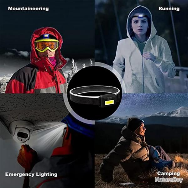 Lampe frontale C9 Camping Led Mini Phares Portable Cob tanche 3 Interrupteur Modes