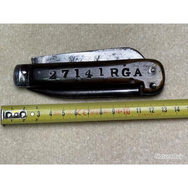 COUTEAU DE GUERRE  ANGLAIS  POUR LA FRANCE  MATRICUL" R G A"  W W 1 /  W W 2