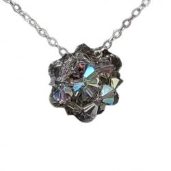 Collier Boule en Perles de Cristal Gris Fait Main Neuf * LIVRAISON GRATUITE *