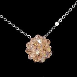Collier Boule en Perles de Cristal Rose Pêche Fait Main Neuf * LIVRAISON GRATUITE *