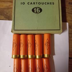 Boîte de 10 cartouches anciennes cal 16 douilles cartons  Poudre NOIRE de la Cartoucherie Française
