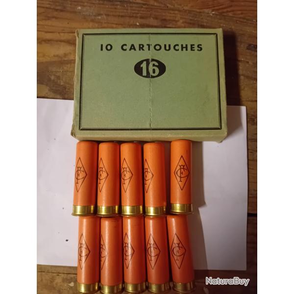 Bote de 10 cartouches anciennes cal 16 douilles cartons  Poudre NOIRE de la Cartoucherie Franaise