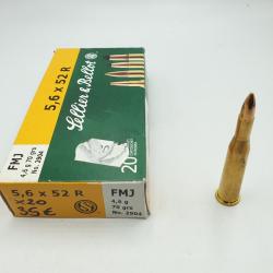 BOITE DE 20MUNITIONS SELLIER BELLOT CALIBRE 5.6X52R - FMJ