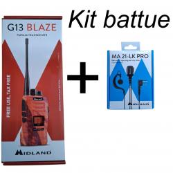 KIT TALKIE WALKIE MIDLAND G13 BLAZE + OREILLETTE CONTOUR D'OREILLE MA21 LK Pro Microphone 2 Broches