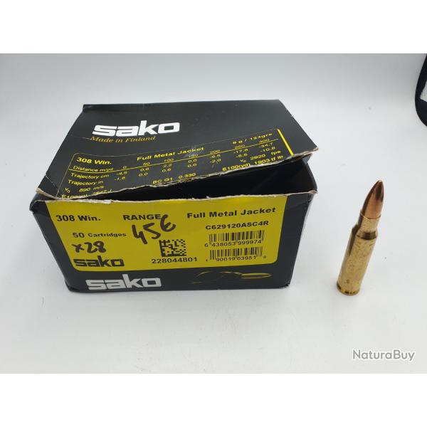 BOITE DE 28 MUNITIONS SAKO CALIBRE 308WIN - FMJ