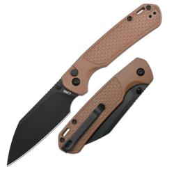 Couteau CJRB Pyrite Light Lame Acier AR-SFII Manche FRN Brown Button Lock KIVT J1945BBN