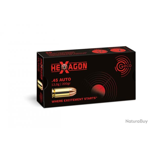 MUNITIONS GECO .45AUTO 13.0G 200GR HEXAGON X50