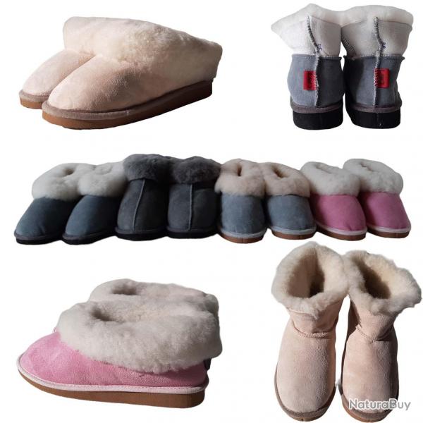 Chaussons chauds femme en peau de mouton rose  38