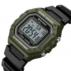 Montre Tactique Numérique Robuste Kaki - Digitale, Anti-Choc, Sport, Outdoor, Chasse, Pêche, Rando