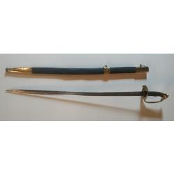SABRE 1845 D'OFFICIER D'INFANTERIE FOURREAU CUIR, marquage G. BARRE