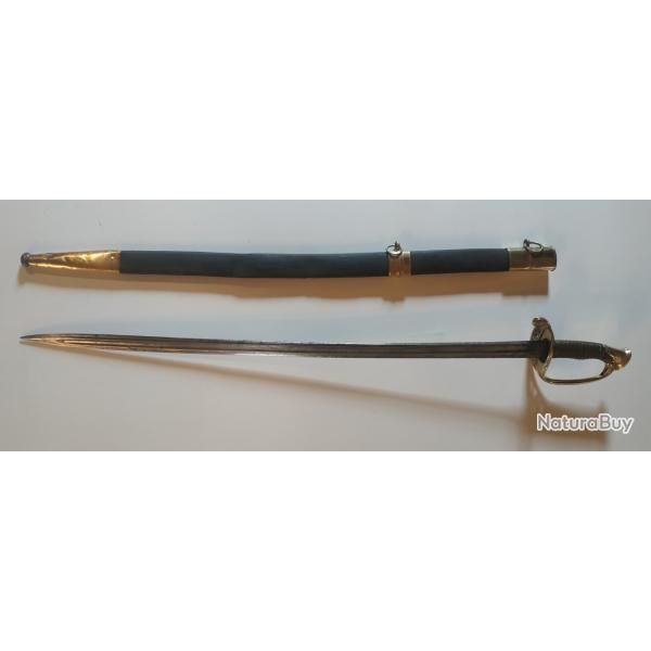 SABRE 1845 D'OFFICIER D'INFANTERIE FOURREAU CUIR, marquage G. BARRE