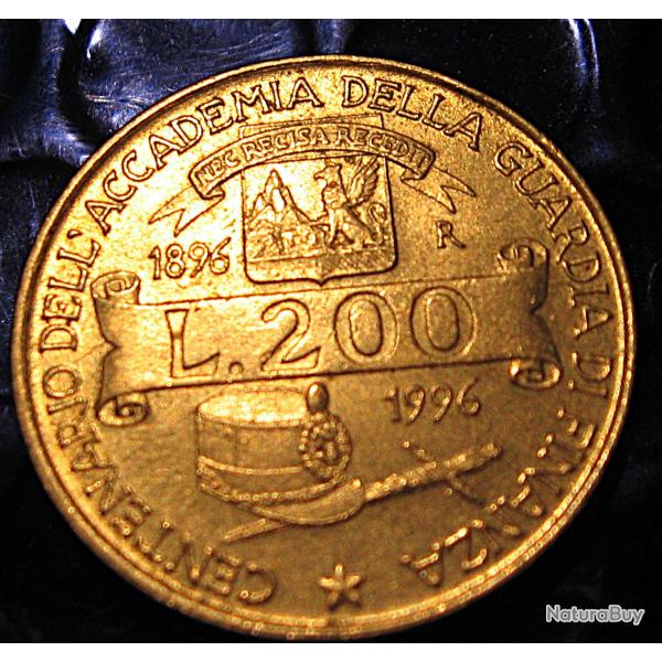 Italie piece de 200 Lires commemorative (guardiia finanza) 1996 ttb+