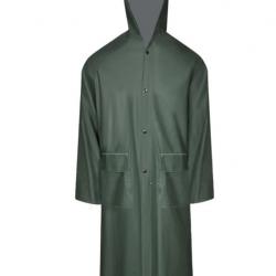 Manteau de pluie long vert taille L polyester enduit PVC imperméable pratique resistant capuche