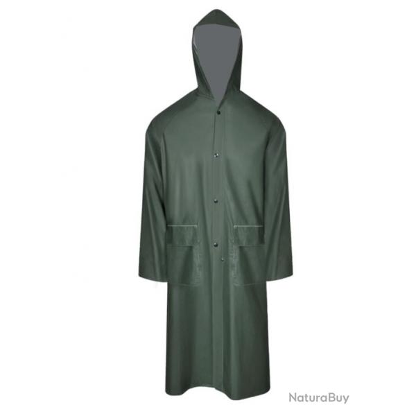 Manteau de pluie long vert taille L polyester enduit PVC impermable pratique resistant capuche