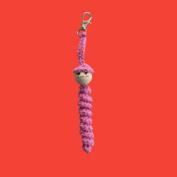 Adorable Petite Chenille Rose Porte Bonheur Porte Clés Crochet Fait Main Neuf *LIVRAISON GRATUITE*