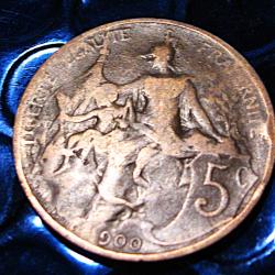 France 5 centimes 1900 bronze D.Dupuis tb