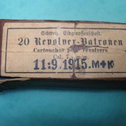 Une rare boite de 7,5 Suisse révolver 1882 vide de 1915 poudre noire D
