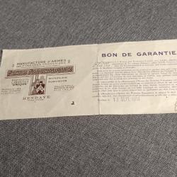 Ancien bon de garantie pistolet unique 22lr