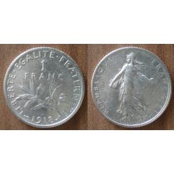 France 1 Franc 1918 Semeuse Piece Argent Francs