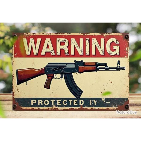 plaque decoration en alu panneau vintage AK 47 Kalachnikov 20 x 30 cms