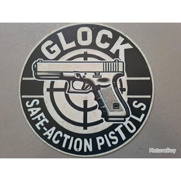 plaque decoration en alu panneau vintage pistolet GLOCK 17 19 26 34 ( 20 cms diamtre )