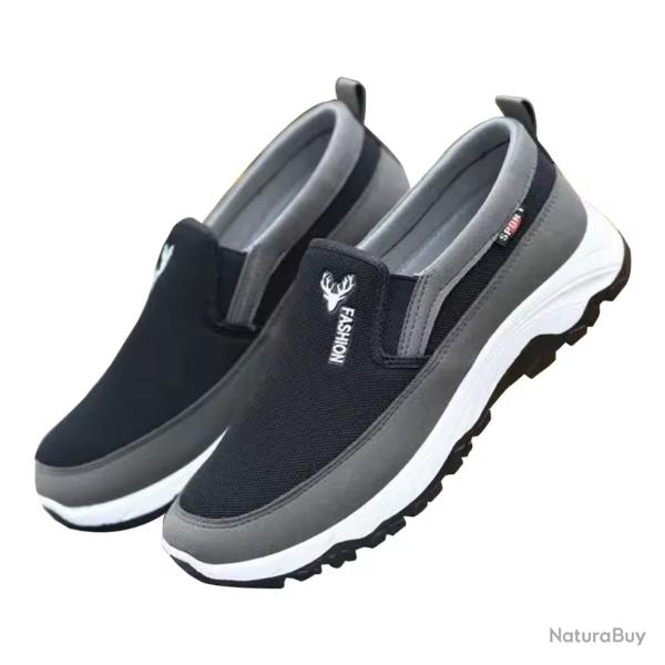Baskets homme t lgres respirantes - Mocassins slip-on, chaussures marche randonne Noir