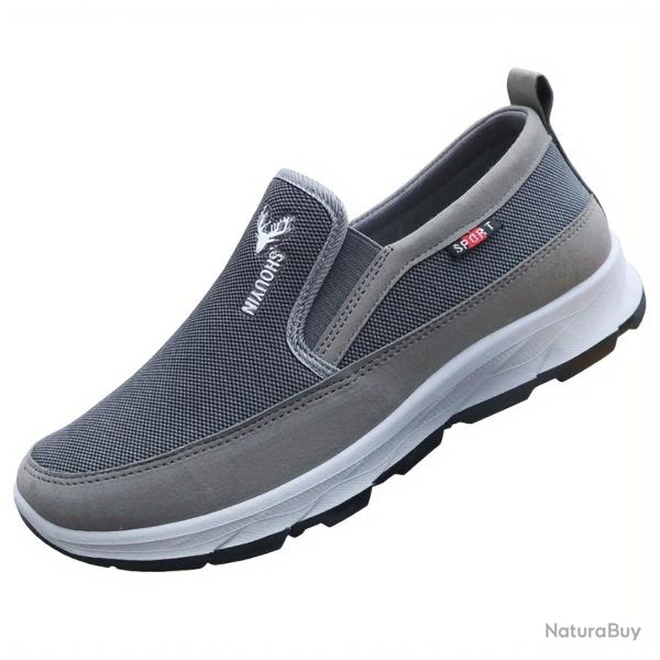 PROMO - Baskets homme t lgres respirantes - Mocassins slip-on, chaussures marche randonne Grise