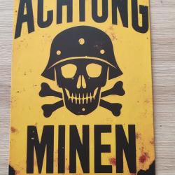 PLAQUE MÉTAL VINTAGE "ACHTUNG MINEN"MODELE 6