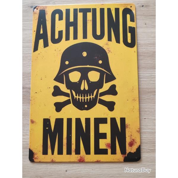 PLAQUE MTAL VINTAGE "ACHTUNG MINEN"MODELE 6