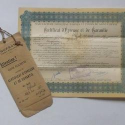 MANUFRANCE St-ETIENNE Certificat épreuve et garantie 1958 dans pochette d'origine: fusil ROBUST 16