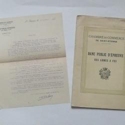 Banc Public d'Epreuve Armes Munitions SAINT-ETIENNE: Livret 1922 Unification + lettre + TABLEAU