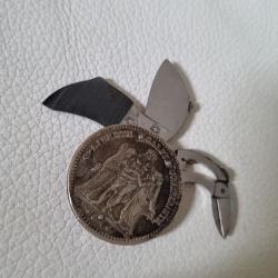 Superbe couteau ancien onglier Pièce 5 frs 1873 argent Eloi Pernet 