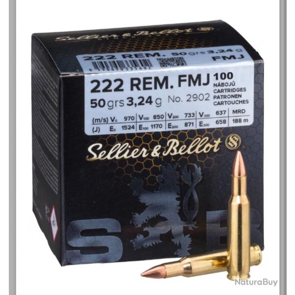 100 Munitions sellier&bellot Cal 222 Rem 50Gr FMJ