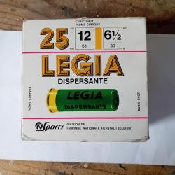 Boîte de 25 cartouches anciennes cal 12 douilles plastiques  LEGIA  Dispersante plomb 6,5