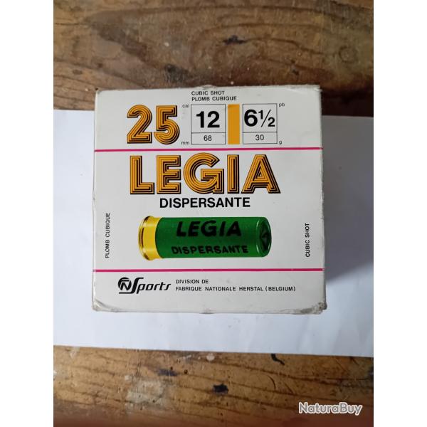 Bote de 25 cartouches anciennes cal 12 douilles plastiques  LEGIA  Dispersante plomb 6,5